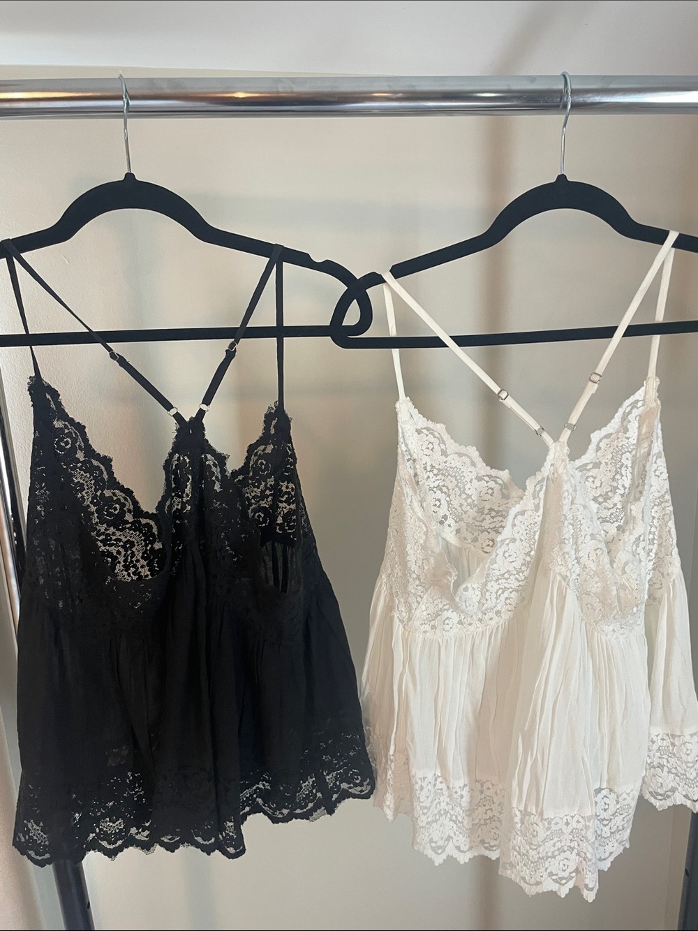 Free People Lace Spaghetti Strap Camisoles - Black & Ivory - Picture 3 of 3